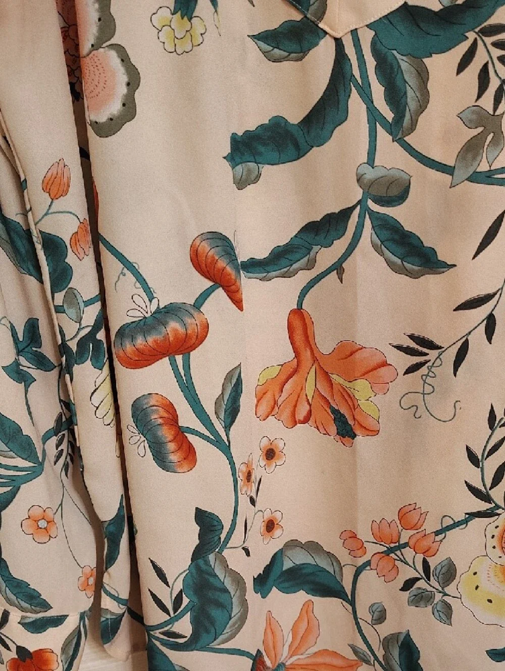 LOFT Cream Floral V-Neck Blouse with Teal and Orange Accents - Picture 6 of 7